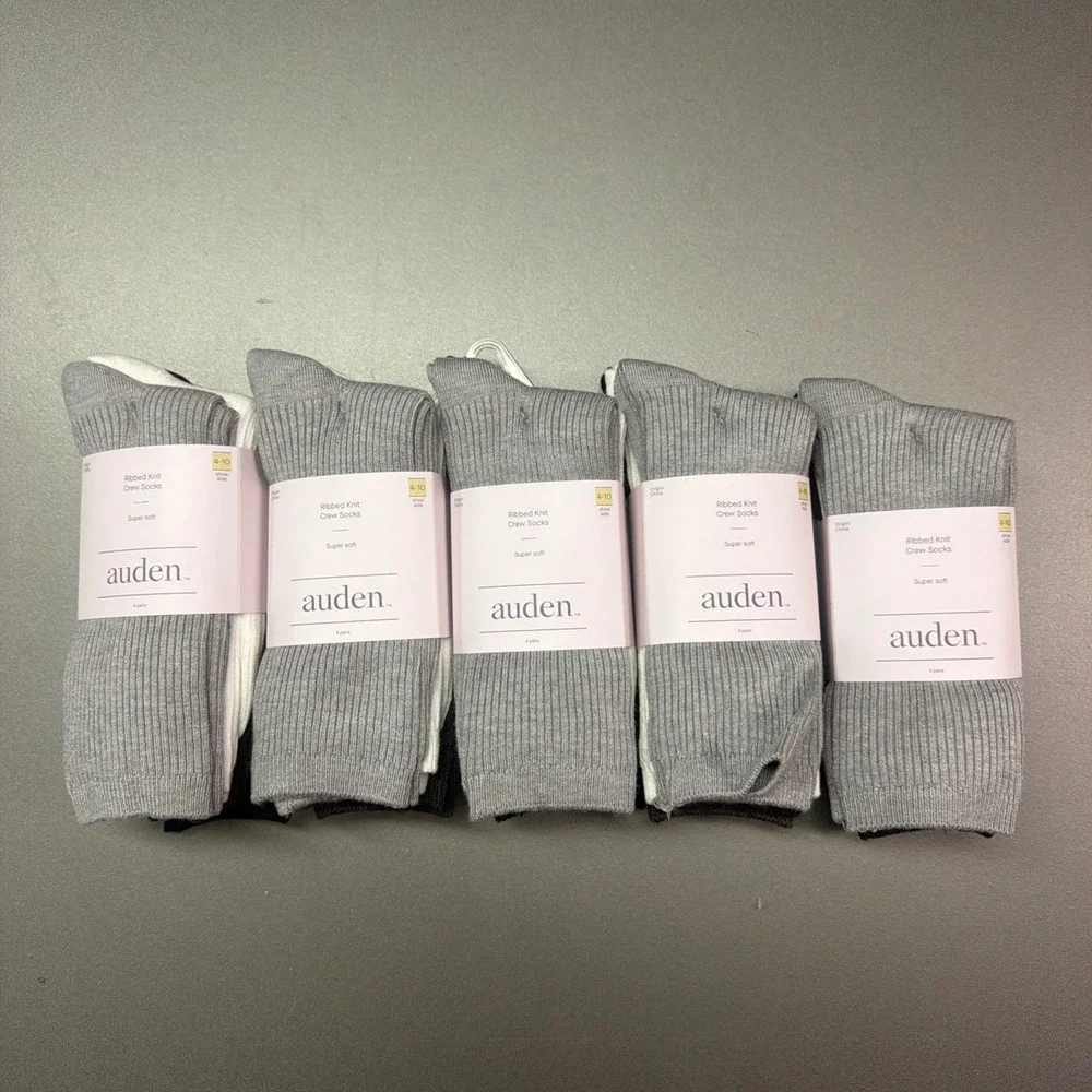 Auden Womens 20 Pairs Ribbed Knit Crew Socks Super Soft Black White Grey 4-10